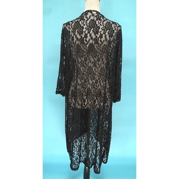 Double Take Y2K Black Floral Lace Sheer Witchy Duster Cardigan 2X Made in USA - Picture 3 of 8
